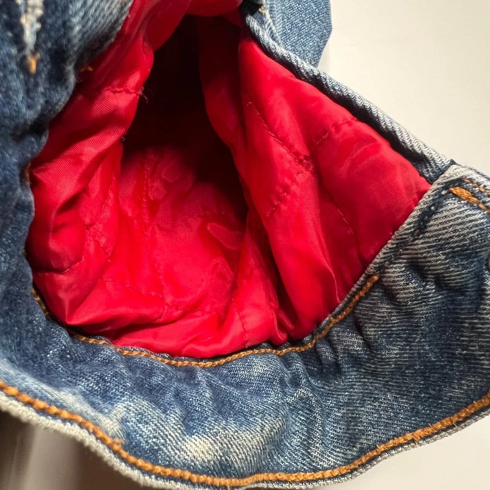 Levi's Strauss Signature Sherpa Lined Denim Trucker Jacket Men's L Blue Jean Red